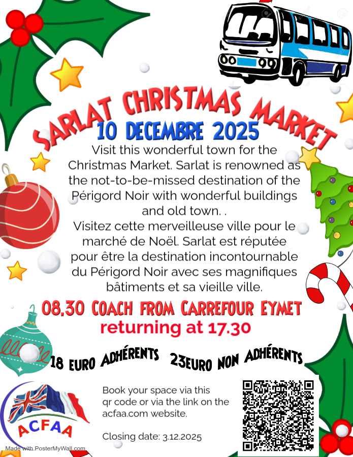 Coach Trip to Sarlat Christmas Market 10th December 2025